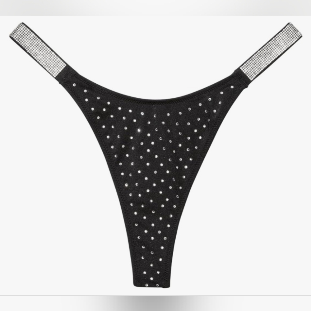 XXL/XXL VS Swim Shine Strap Triangle Bikini Top Diamanté Thong Bikini Set - Picture 3 of 4